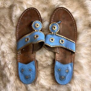 Jack Rogers Carolina Blue & Gold Sandals, sz. 10
